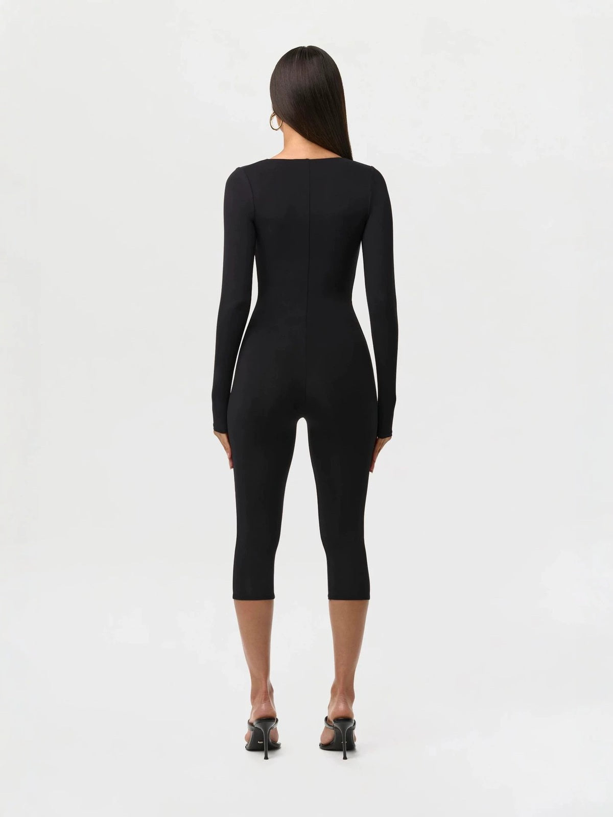 Leopard Print Cutout Long Sleeve Capri Jumpsuit