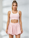 Color-Block Crop Top & Bubble Tennis Skirt Set
