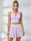 Halter Crop Top & Butterfly Print Tennis Skirt Set