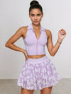 Halter Crop Top & Butterfly Print Tennis Skirt Set