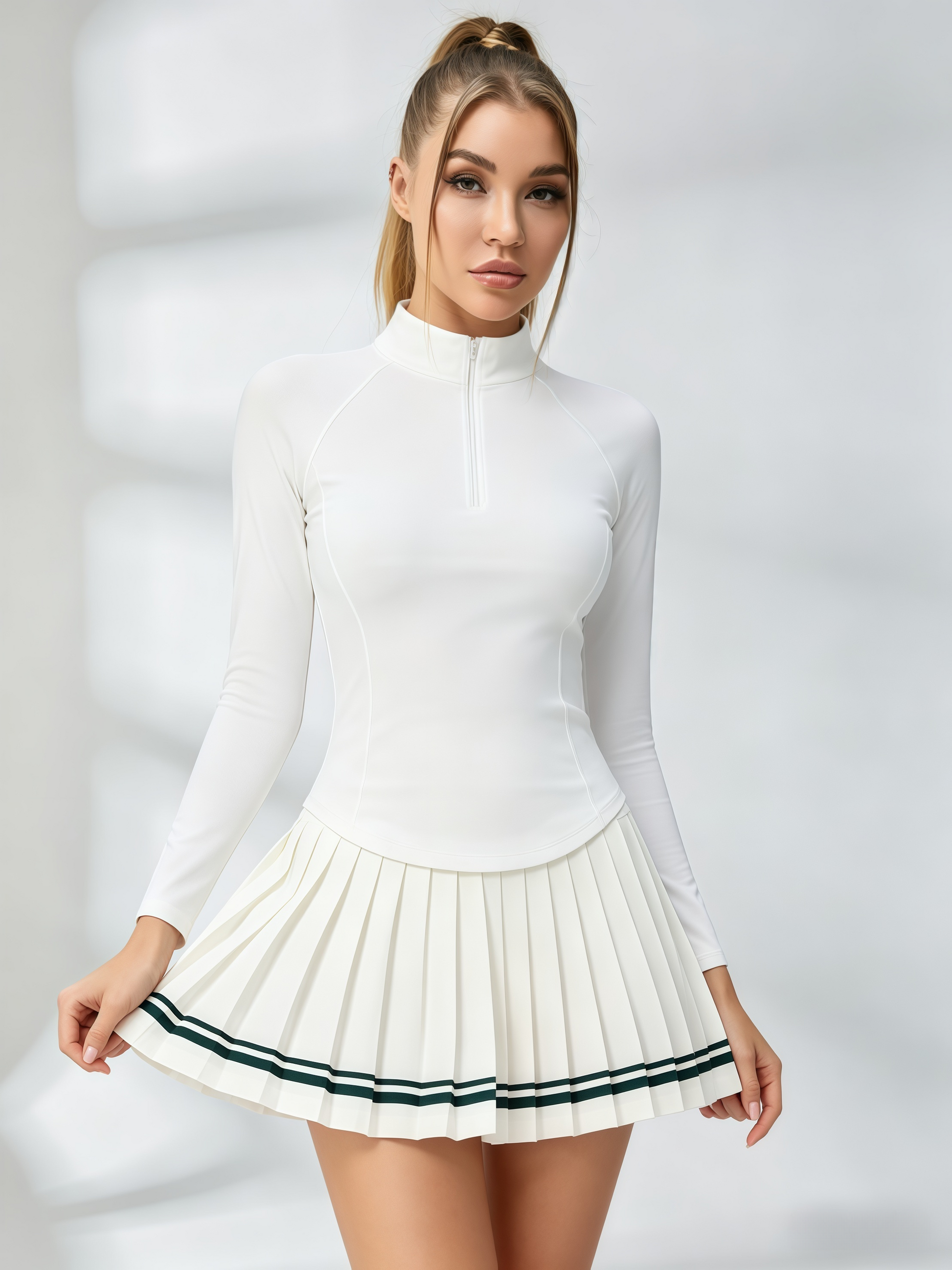 Long-Sleeve Half-Zip Tennis Dress
