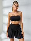 Strapless Tube Top & High‑Waisted Flowy Skort Set