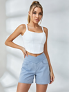 Corset‑Stitch Crop Top & Crossover‑Waist Denim Shorts Set