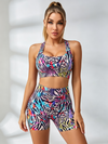 Abstract Print Racerback Sports Bra & High-Waisted Biker Shorts Set