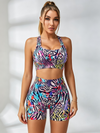 Abstract Print Racerback Sports Bra & High-Waisted Biker Shorts Set