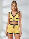 Contrast-Trim Faux-Button Crop Top & Shorts Set