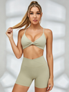 Sage Twist-Front Sports Bra & Crossover Waist Biker Short Set