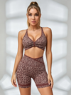 Leopard Print Crisscross Back Sports Bra & High-Waisted Biker Short Set