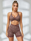 Leopard Print Crisscross Back Sports Bra & High-Waisted Biker Short Set