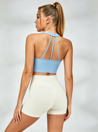 Cross-Front Strappy Sports Bra & Cream High-Waisted Biker Short Set