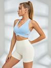 Cross-Front Strappy Sports Bra & Cream High-Waisted Biker Short Set