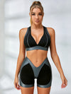 Color Block Spliced Sports Bra & High Waist Shorts Set