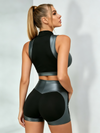 Zip Collar Color Block Crop Top & Workout Shorts Set