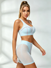 Mesh Panel Pink Piping Sheer Light Blue Active Set