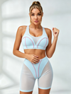 Mesh Panel Pink Piping Sheer Light Blue Active Set