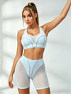 Mesh Panel Pink Piping Sheer Light Blue Active Set