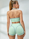 Piping Halter Bandeau Mint Biker Short Set