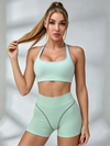 Piping Halter Bandeau Mint Biker Short Set