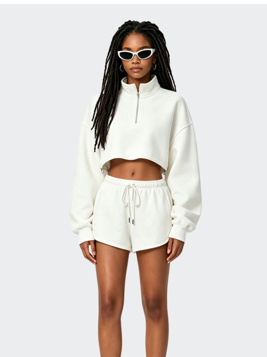 Cropped Half Zip Sweatshirt & Shorts Set
