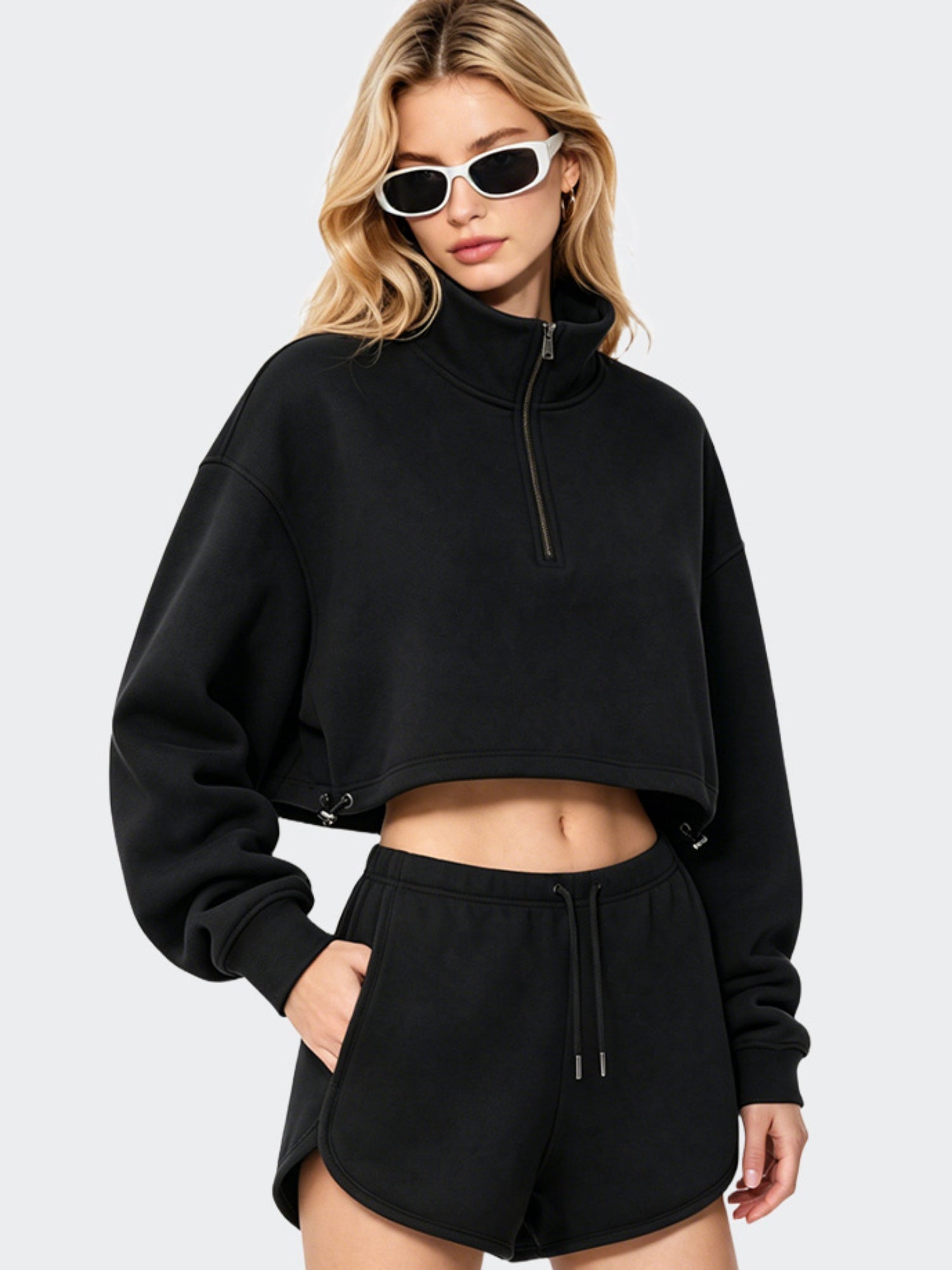 Cropped Half Zip Sweatshirt & Shorts Set