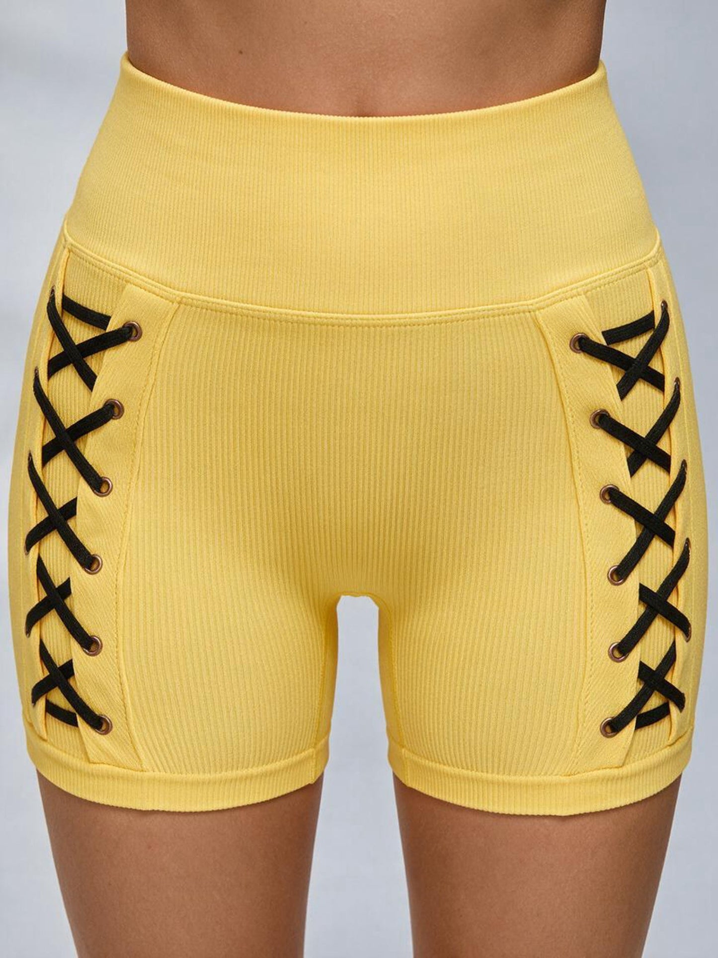 Contrast Lace-Up Crop Tank High Waist Shorts 2 Piece Set