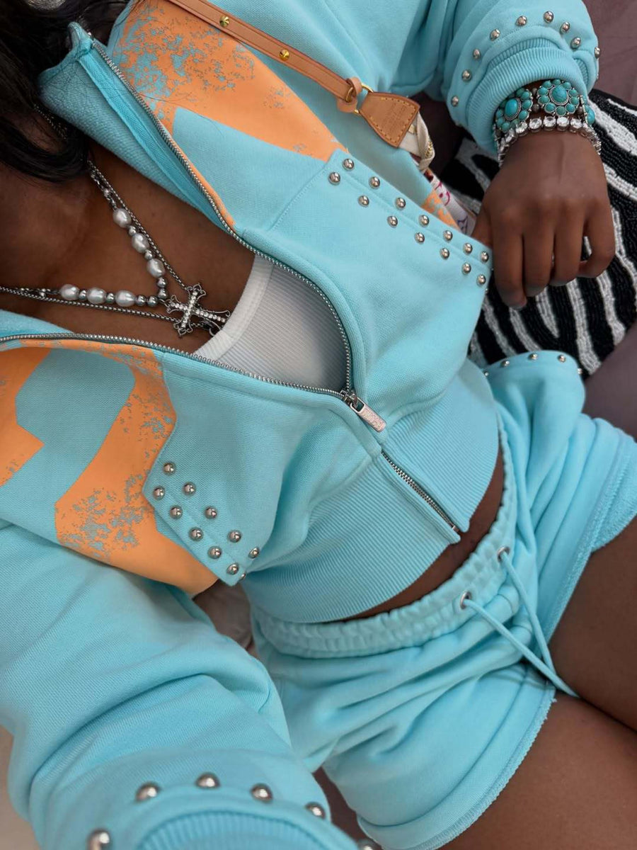 Streetwear Rivet Embellished 2 Piece Lounge Outfit