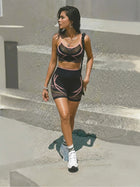 Black Pink Mesh Panel Sports Bra & High Waist Bike Shorts Set