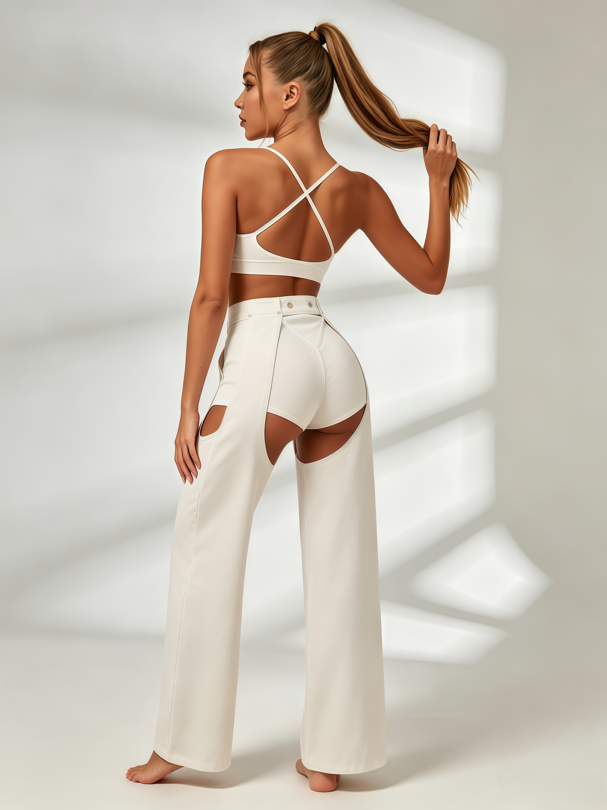 Cross-Back Sports Bra & Layered Cutout Pants Set