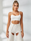 Cross-Back Sports Bra & Layered Cutout Pants Set