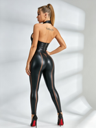 Crisscross Halter Corset Top & Mesh-Panel Faux-Leather Leggings Set