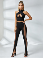 Crisscross Halter Crop Top & Mesh-Panel Leggings Set