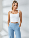 Square‑Neck Corset‑Stitch Crop Top & Pocketed Wide‑Leg Pants Set