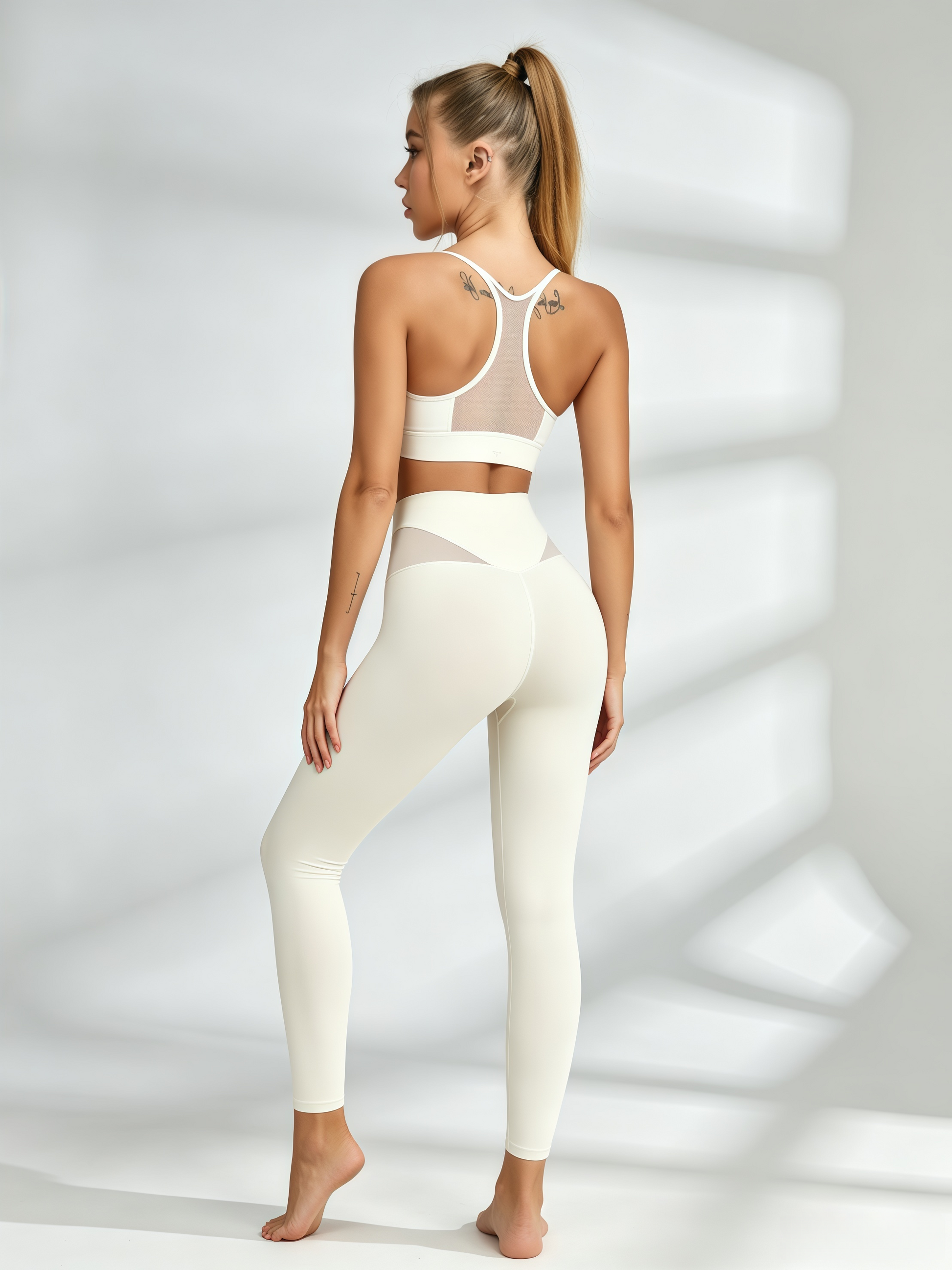 Mesh‑Insert Racerback Sports Bra & High‑Waisted Leggings Set