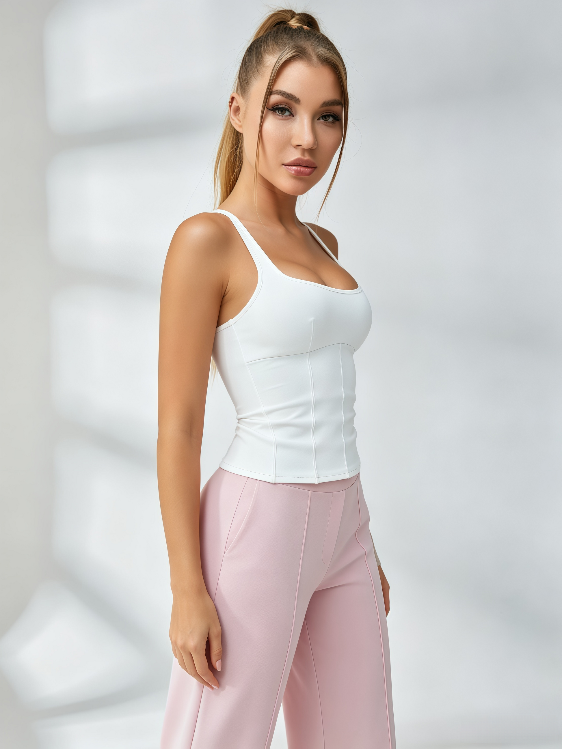 Cross‑Back Corset‑Seam Tank Top & High‑Waisted Wide‑Leg Pants Set