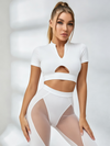 Keyhole-Cutout Cropped Top & Mesh-Panel Leggings Set