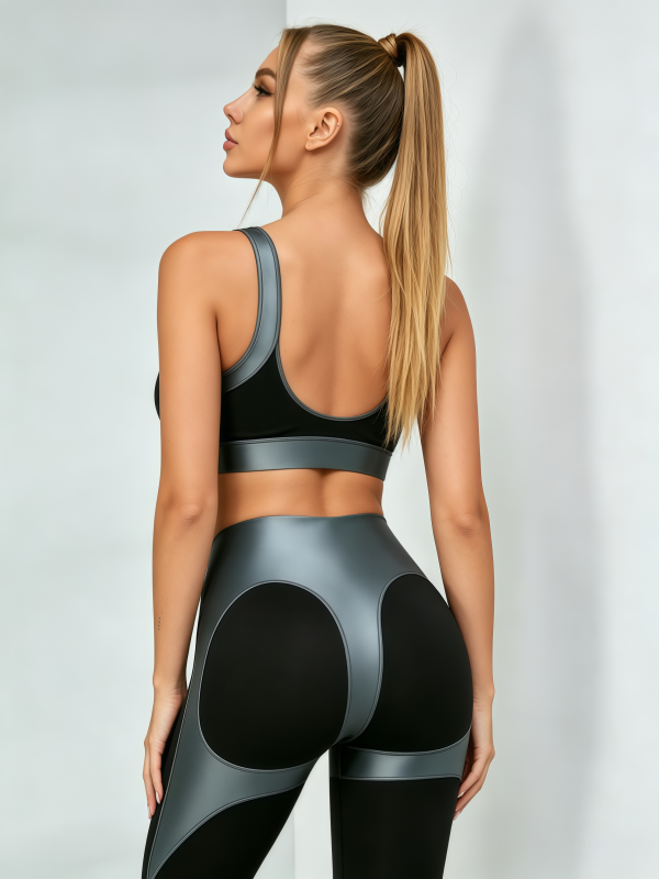 Square Neck Contrast Trim Sports Bra & Panel Leggings