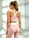 Pink White Contrast Racerback Sports Bra & High Waist Legging Set