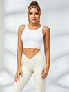 White Sleeveless Crop Tank & Mint Green Piping Legging Set