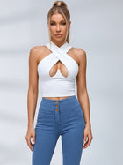 Halter Cutout Top Denim Flared Two Piece