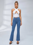 Halter Cutout Top Denim Flared Two Piece