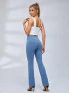 Halter Cutout Top Denim Flared Two Piece