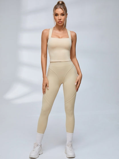 Square Neck Cross Back Bow Hip Lift Yoga Set