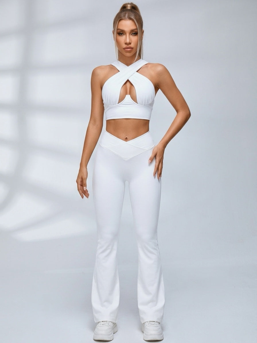 Cross Halter Cutout V Waist Fitness Set