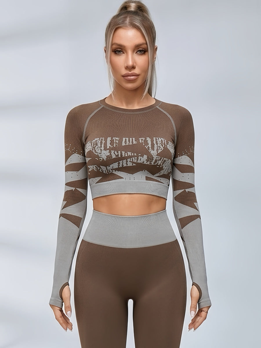 Seamless Print Long Sleeve Fitness Set