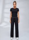 Crew Neck Casual Short Sleeve Wide Leggings Set