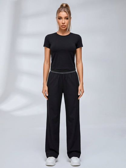 Crew Neck Casual Short Sleeve Wide Leggings Set