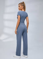 Crew Neck Casual Short Sleeve Wide Leggings Set