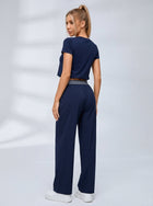 Crew Neck Casual Short Sleeve Wide Leggings Set