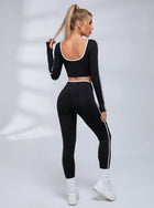 Contrast Piping U Back Long Sleeve Fitness Set