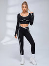 Contrast Piping U Back Long Sleeve Fitness Set